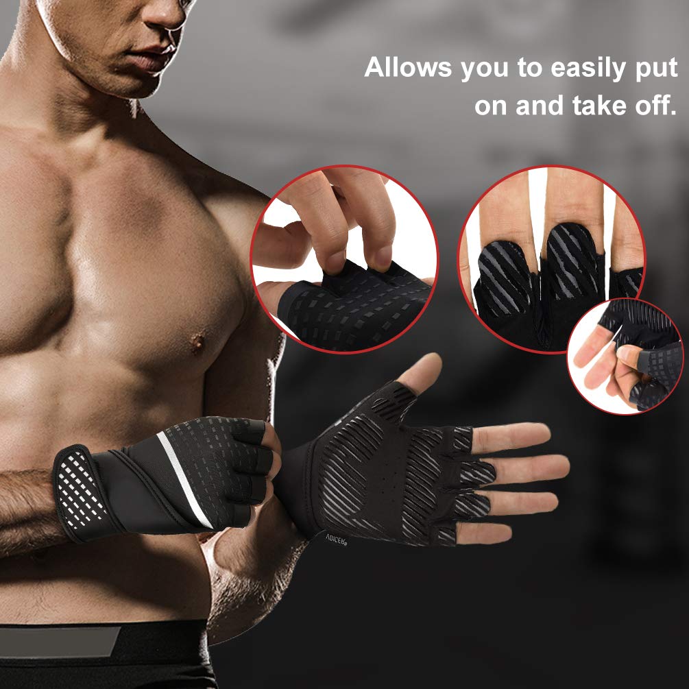VBIGER Workout Gloves for Men Women, Exercise Gloves with Wrist Support for Fitness Pull Ups Cross Training Weight Lifting Cycling Gym Gloves (Black, Large)