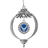 Inspired Silver - Air Force Symbol - Silver Christmas Ornament - Circle Charm Christmas Tree Ornament with Cubic Zirconia - Holiday Hanging Decoration