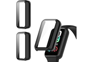 Kimiyaki 2 Pack for Amazfit Band 7 Screen Protector Case [Full Coverage], Hard PC Bumper All-Around Protective Accessories for Amazfit Band 7 Built-in Tempered Glass Film