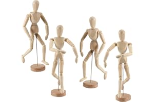 JOIKIT 4 Pack 12 Inch Wooden Artists Model, Wooden Art Mannequin Articulated Mannequin with Stand and Posable Body, Movable Wooden Manikin for Drawing The Human Figure