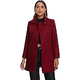 Allegra K Winter Trench Coats for Women's Casual Stand Collar Pea Double Breasted Overcoat