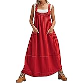 chouyatou Women's Cargo Overall Dress Sleeveless Adjustable Strap Safari Maxi Jumper Dress with Pockets