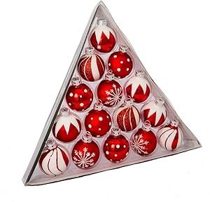Kurt Adler 1.57-Inch Red/White Decorated Glass Ball Ornament Set of 15