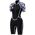 AICARSHI 3mm Shorty Wetsuit for Women - Neoprene Dive Skin Front Back Zip Scuba Diving Suit for Cold Water Snorkeling Surfing Swimming