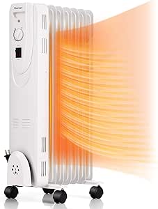 COSTWAY Oil Filled Radiator Heater, 1500W Portable Space Heater with Dual Safe Protections, Energy-Saving Heater with Adjustable Thermostat &amp; 3 Heating Modes, Electric Heater for Bedroom, Office