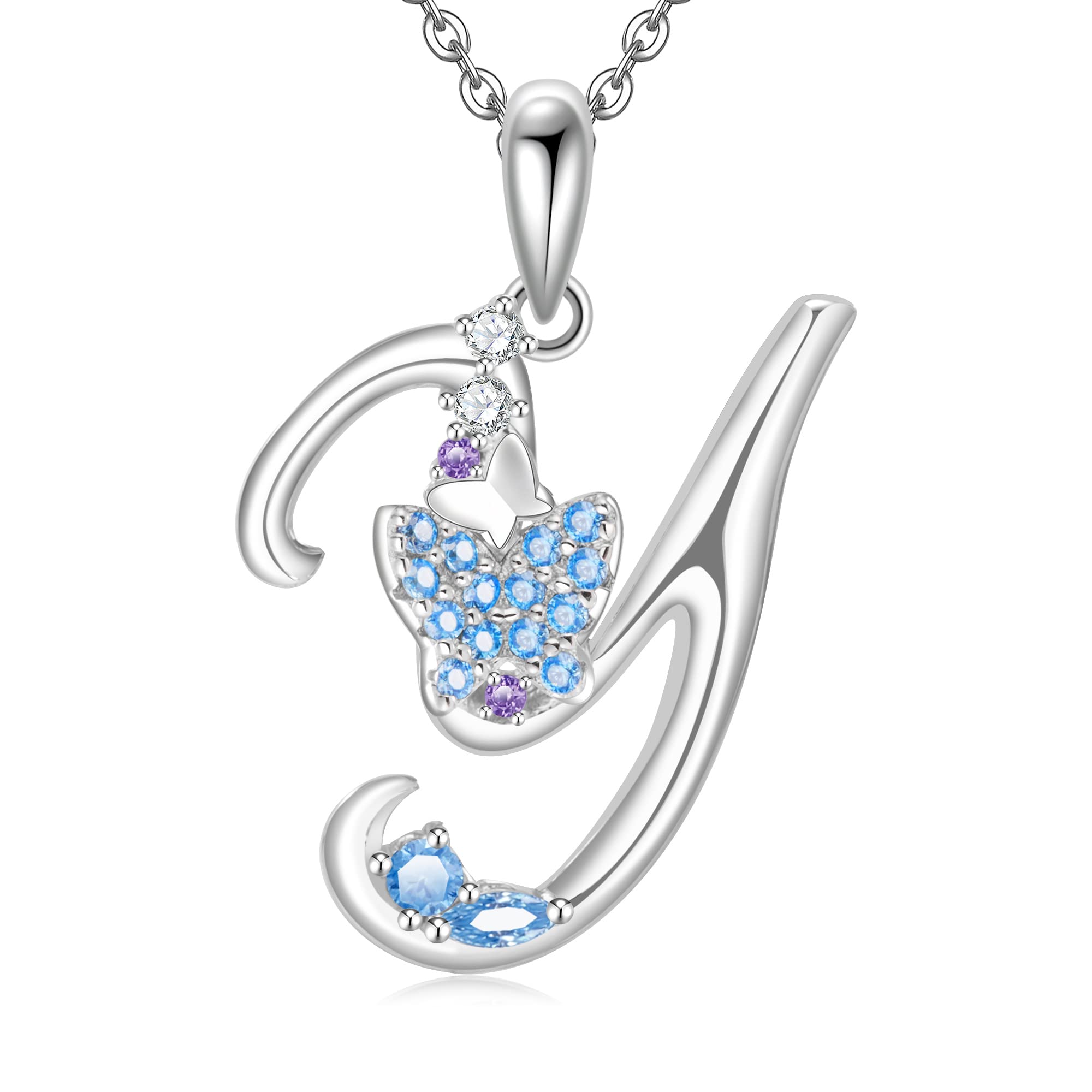 Initial Necklace for Women 925 Sterling Silver Butterfly Letter Pendant Gift for Women