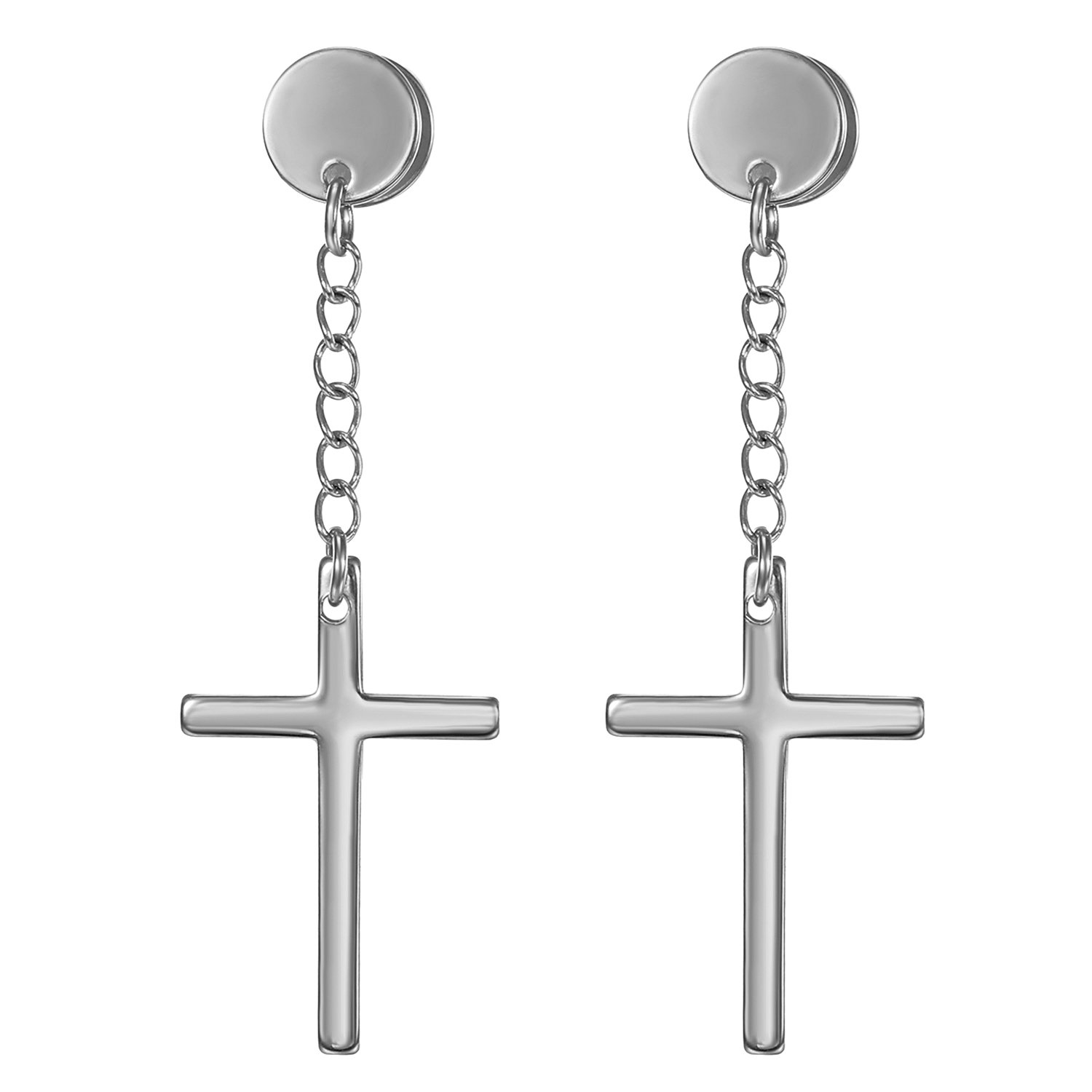 JewelryWe Religion Type Cross Stud Earrings For Women Men Silver Color Stainless Steel Earring Jewelry Boucle — image 1