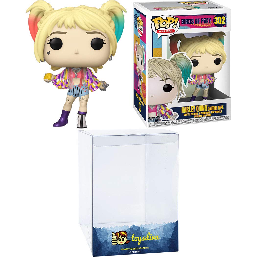 Harley Quinn [Caution Tape]: Funk o Pop! Heroes Vinyl Figure Bundle with 1 Compatible 'ToysDiva' Graphic Protector (302 - 44367 - B)