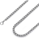 FOSIR Mens Chain Necklaces, Stainless Steel Rolo Chain Necklace for Men and Women, Silver Tone Box Chains for Men, Wide 2/3/4/5mm