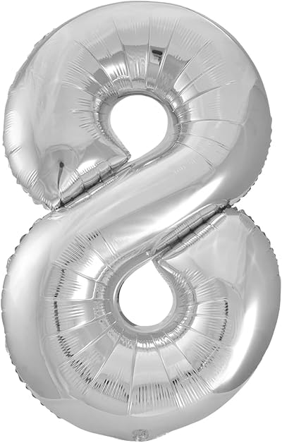 Unique Silver Number 8 Shaped Large Foil Balloon 86cm - 1 Piece