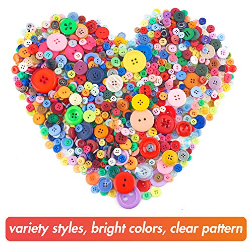 VGOODALL 1000 STK. Bunte Knöpfe, Kunststoff Bastelknöpfe Kinderknöpfe in Verschiedene Größen und Farben für Kinder DIY Basteln Painting Geschenk Deko