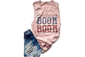 kfulemai Women's Here for The Boom Tanks Tops 4th of July Shirts Graphic Tee Patriotic Independence Day Sleeveless Shirt