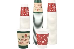 RULYYO Disposable Paper Coffee Cups Christmas Cups W/O Lids Festive Cups for Hot or Cold Beverages Decorative Holiday Cups for Christmas (Red and Letter Combo) - 8oz, 100 Count