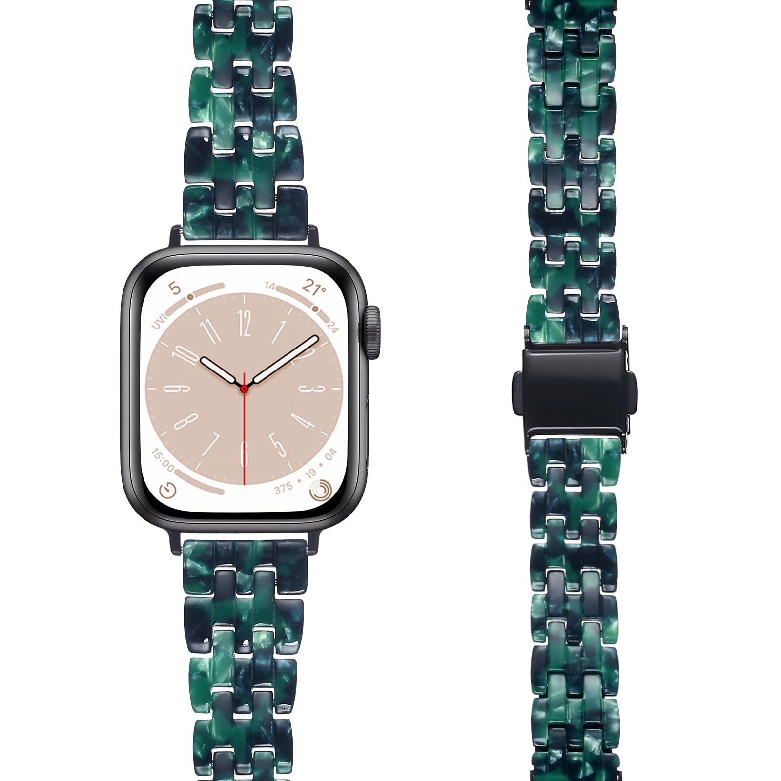 BAIHUIAM Bands Compatible with Apple Watch Band 42mm 41mm 40mm 38mm Women Slim Resin Band Bracelet Thin Lightweight Replacement Wristband for Watch Series 10 9 8 7/Series SE/6 5 4 3, Green
