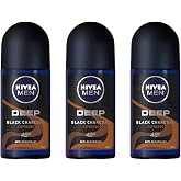 NIVEA MEN DEEP Black Carbon Espresso Anti-Perspirant Roll-On, 50 mL &mdash; 72-Hour Odor &amp; Sweat Protection, No Visible Black Residue, Long-Lasting Espresso Scent, Pack Of 3