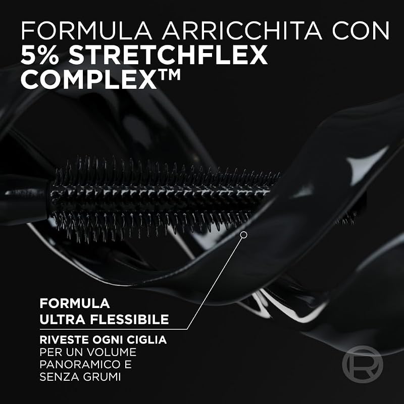 L'Oréal Paris Mascara Volumizzante, Ciglia a Ventaglio, Sguardo più Ampio, Adatto a Occhi Sensibili, Arricchito con 5% Stretchflex Complex, Senza Grumi, Panorama by Volume Million Lashes, Colore: Nero