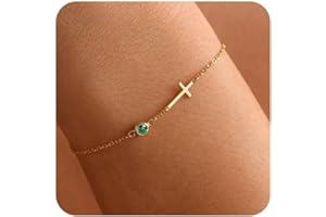 ZHESHY Birthstone Gold Bracelets for Women Non Tarnish Trendy Dainty 14K Gold Plated Charm Cross Bracelet Stack Stackable Fri