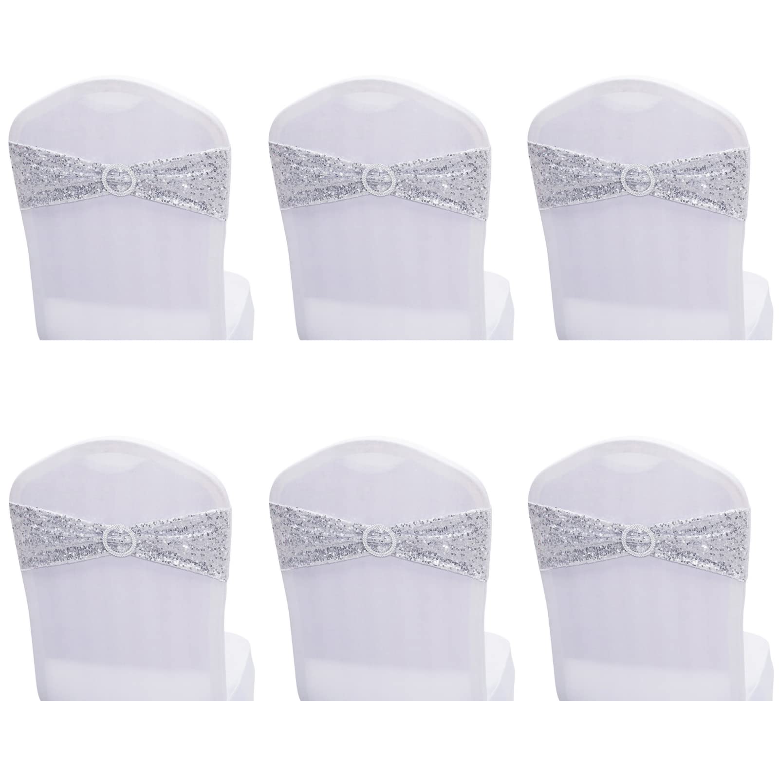 CHENGZI 6 PCS Stretch Chair Sashes Party Decoration Satin Chair Sashes, Satin Tie Soft Chair Sash Ribbon for Wedding Party Hotel Event Decoration (Silver)