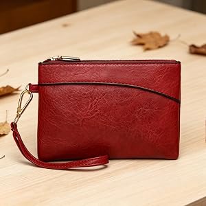 Women's PU Leather Wristlet Clutch Purse, Zippered Small Wallet Cosmetic Travel Pouch with Card Holder, 3 Colors