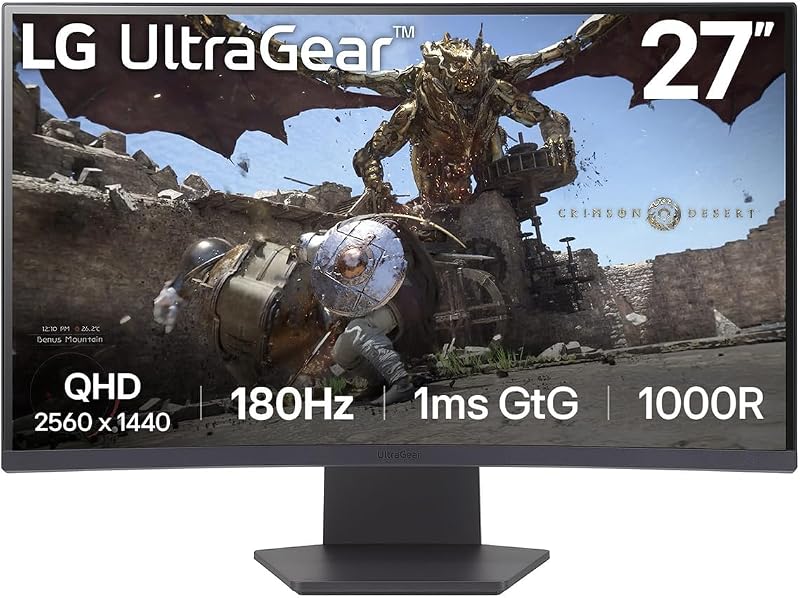 LG UltraGear 27GS60QC 27 inch Curved Gaming Monitor 1440p 180Hz 1ms