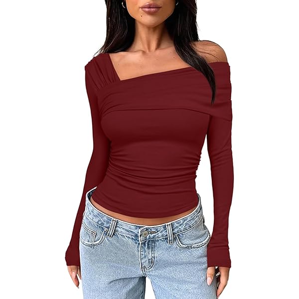 ZESICA Womens Off Shoulder Long Sleeve Tops Spring Casual Boat
