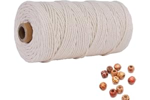 LOVING BASSO Macrame Cord 3mm Cotton Beige 109 Yards,Natural Cotton Rope Colored for Macrame Craft,4 Strands Twisted Macrame Cord 3mm for Wall Hanging, Plant Hangers,Gift Wrapping and Wedding Decor