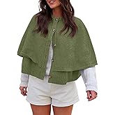 Saodimallsu Womens Cropped Cape Cardigan Button Up Crew Neck Jacket Shawl Fall Trendy Knit Sweater