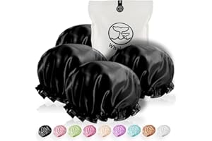 WHALELIFE Extra Large Reusable Shower Cap for Men, Women (Black 4 Pack ) Satin Double Layer EVA Waterproof Long Hair Cap