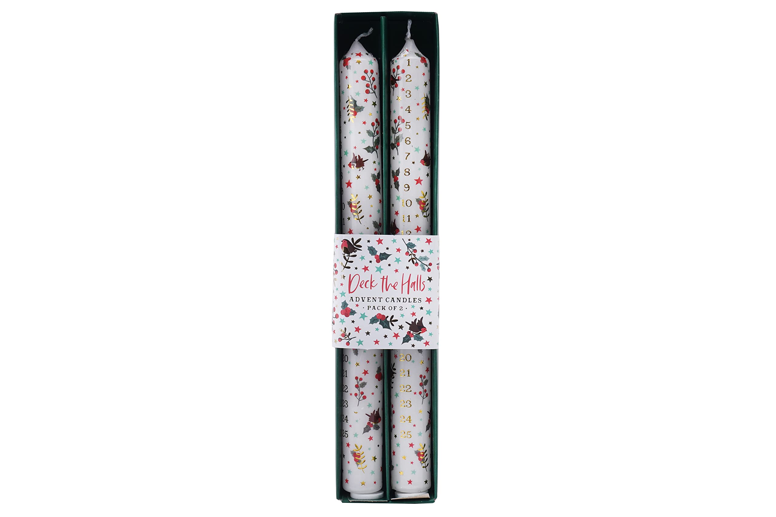 CGB Giftware | Christmas Deck The Halls Advent Candles | Pack of 2 | Countdown to Christmas | Numbered 1 – 25 | Family Tradition | Gift Box | Joy to The World Range | Item No. GB05960