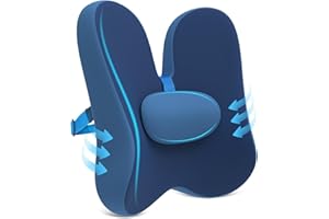 jiaao Lumbar Support Pillow Office Chair and Car Seat Back Support, Ergonomic Back Cushion Promotes Back Pain Relief - Memory Foam with Adjustable Strap and Small Support Cushion - Blue