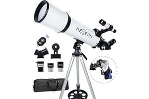 HEXEUM Telescope 80mm Aperture 600mm - Astronomical Portable Refracting Telescopes Fully Multi-Coated High Transmission Coatings AZ Mount with Tripod Phone Adapter, Wireless Control, Carrying Bag.