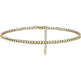 Lantine 18k Gold Plated Anklet Stainless Steel Flat Mariner Rope Mesh Chain Cuban Link Anklets Adjustable Extender Summer Beach Foot Jewelry