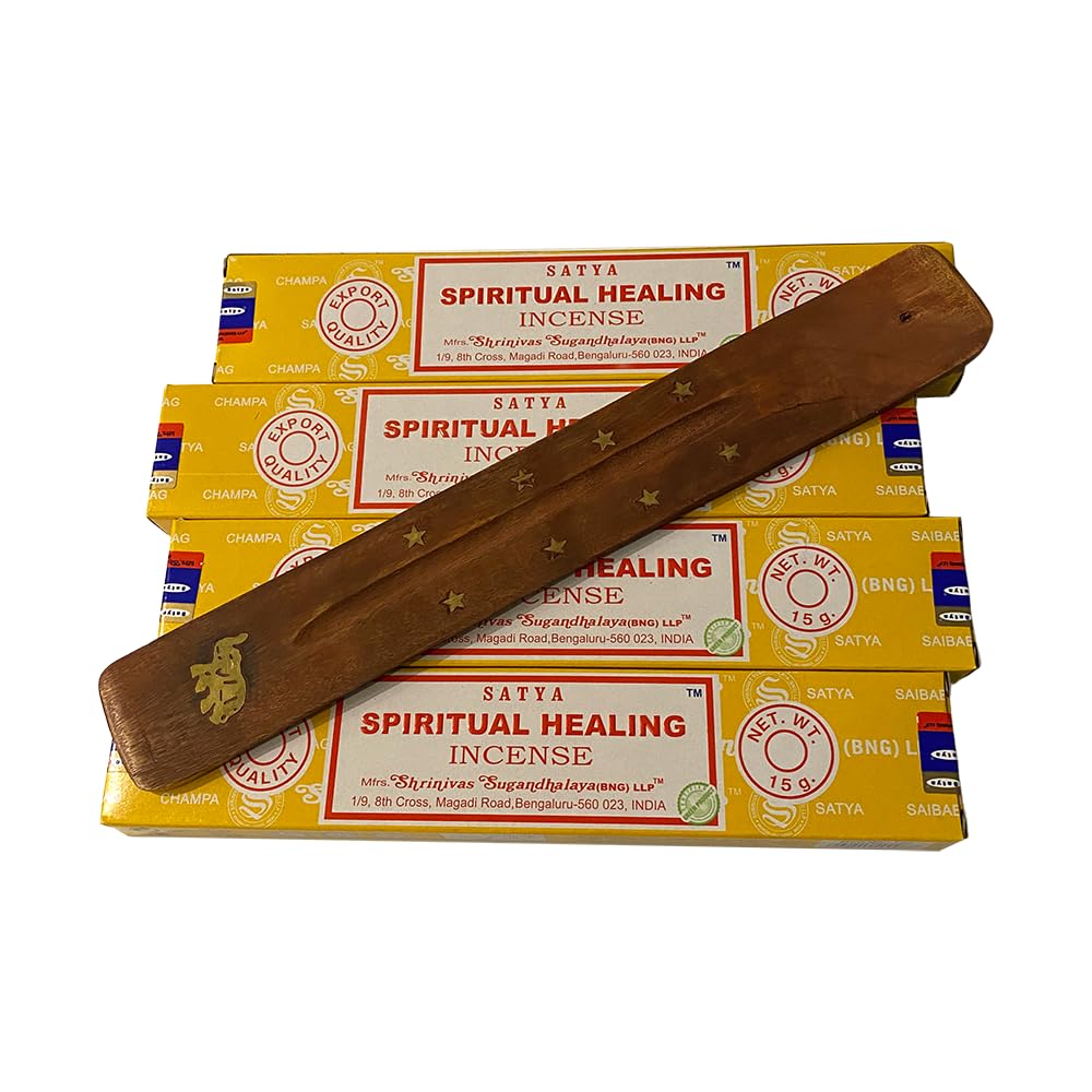 VIE Satya Incense Sticks, 4 Packs x 15g, with Incense Holder, Spiritual Healing