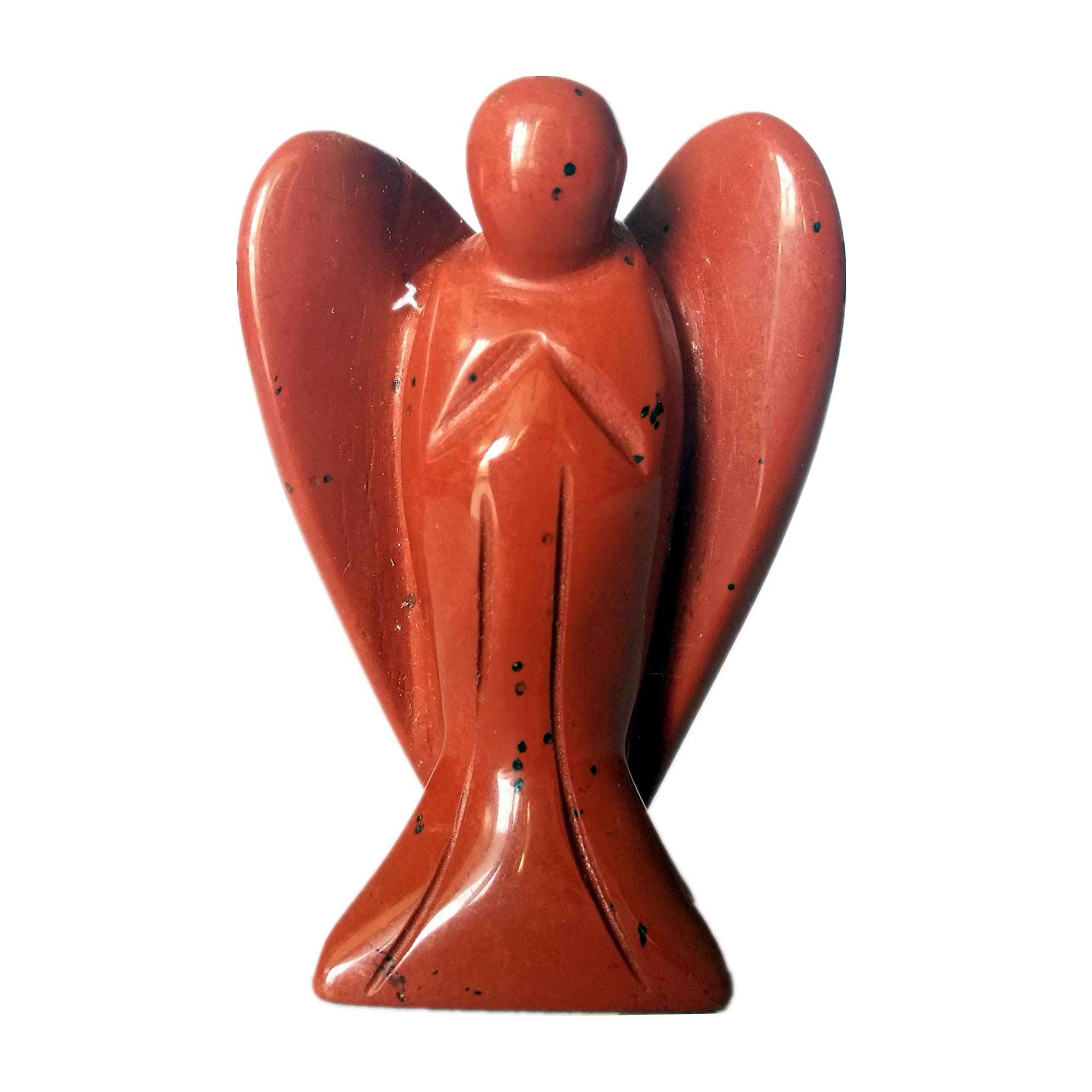 Manekieko Green Glass Healing Crystal Prayer Guardian Angel Statue,48mm Carving Pocket Palm Stone Figurines Decoration