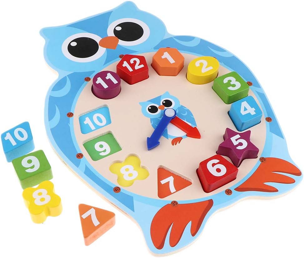 Amazon Tachiuwa 数字と形の教育玩具で木製の動物形選別時計 フクロウスカイブルー 知育時計 時計のおもちゃ おもちゃ