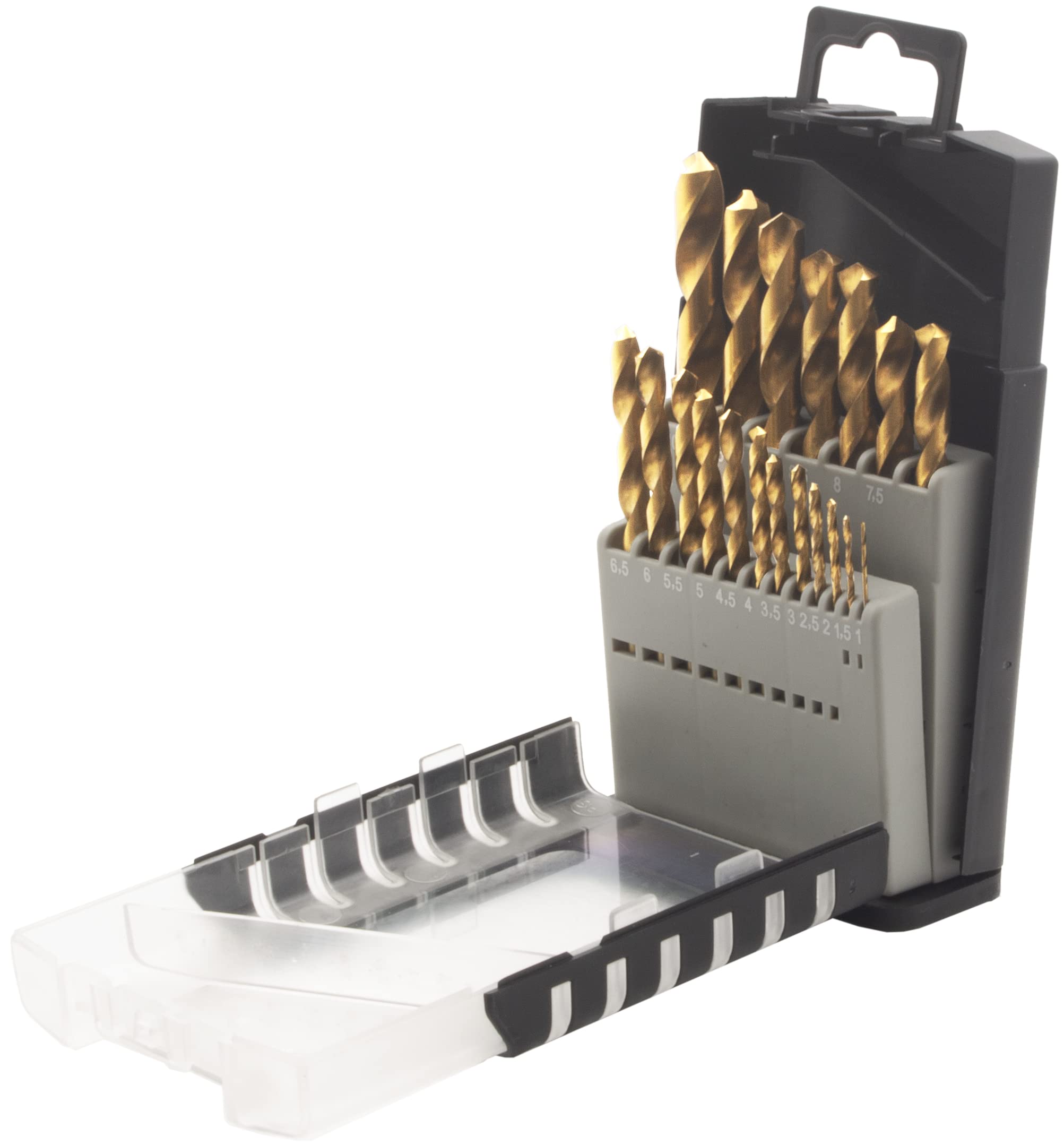 KRINO 01170301 HSS-G Titanium-Nitride-Coated Steel bits, Set of 19