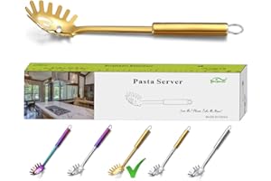 Berglander Pasta Fork, Stainless Steel Gold Pasta Server, Spaghetti Spoon, Golden Spaghetti Server with Titanium Plating, Nod