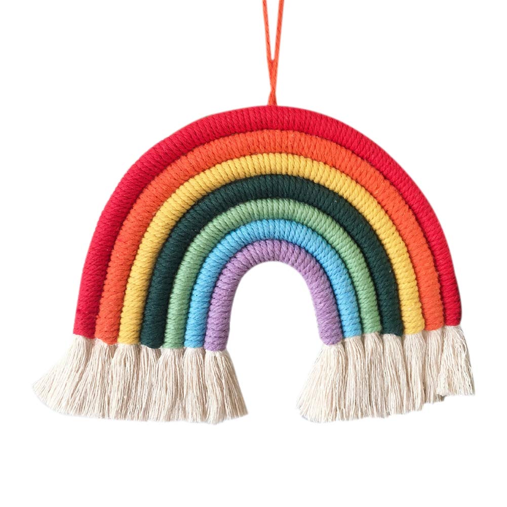 Maritown Macrame Rainbow Wall Hanging Hand-woven Clouds Cute Bohemian Rainbow Wall Art Farmhouse Rustic Home Decor Hanging for Nursery Kids Room Girls Room Playroom Bedroom Accessories Decoration