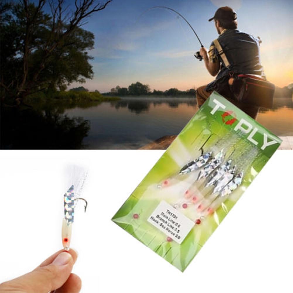 CxIACom 5Pcs Mackerel Feathers Bass Cod Lure Sea Fishing Rigs Tackle Helpful Tool