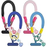 4Pcs Colorful Braided Rope Phone Wrist Strap Cute Keychain Wristlet Cell Phone Lanyard with Tether Tab, Hand-Free Bracelet Wrist Strap Phone Charms Love Heart Keychains Pendant Charms for Women Girls