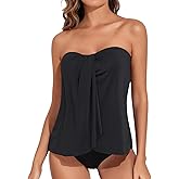 Tempt Me Two Piece Tankini Bathing Suits for Women Halter Bandeau Swim Top with Bottom Flyaway Tummy Control Swimsuit