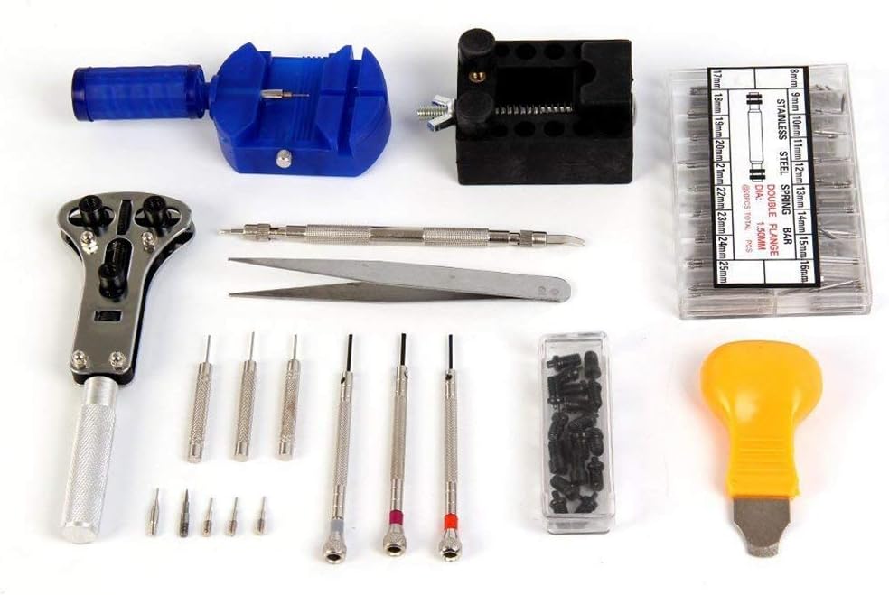 Watch Repair Tool Kit Professional - Watch Tools Including Watch Press Kit, Larger Rubber Dust Blowers, Spring Bars, Watch Battery Replacement Tool Kit,Watch Band Link Pins with Carrying Case (406pcs): Home Improvement