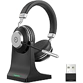 Wireless Headset with Mic for Work, Bluetooth Headset with Microphone (AI Noise Cancelling), 60 Hours Woktime Wireless Headphone for Work from Home/Call Center/Office/PC/Laptop/Computer/Zoom/Teams