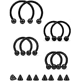 Yaalozei 16G Septum Rings Horseshoe Gauges Earrings Stainless Surgucal Steel Black Septum Nose Lip Ring Cartical Tragus Helix Rook Daith Earring Smiley Piercing Jewelry Women Men 6mm 8mm 10mm 12mm