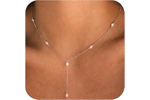 MARYLAX Pearl Necklaces for Women, Dainty 14K Gold/Silver Plated Pearl Necklace, Simple White Pearls Choker Y-shaped Pearl Single Pearl Cute Pearl Thin Chain Necklace, Elegant Women Wedding Jewelry