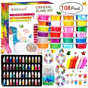 DIY Slime Kit – 24 Colores Kit de Slime Esponjoso con 48 brillantinas, Suministros de Slime Claro para niños, Incluye Arcilla Seca al Aire, rebanadas de Frutas y Herramientas