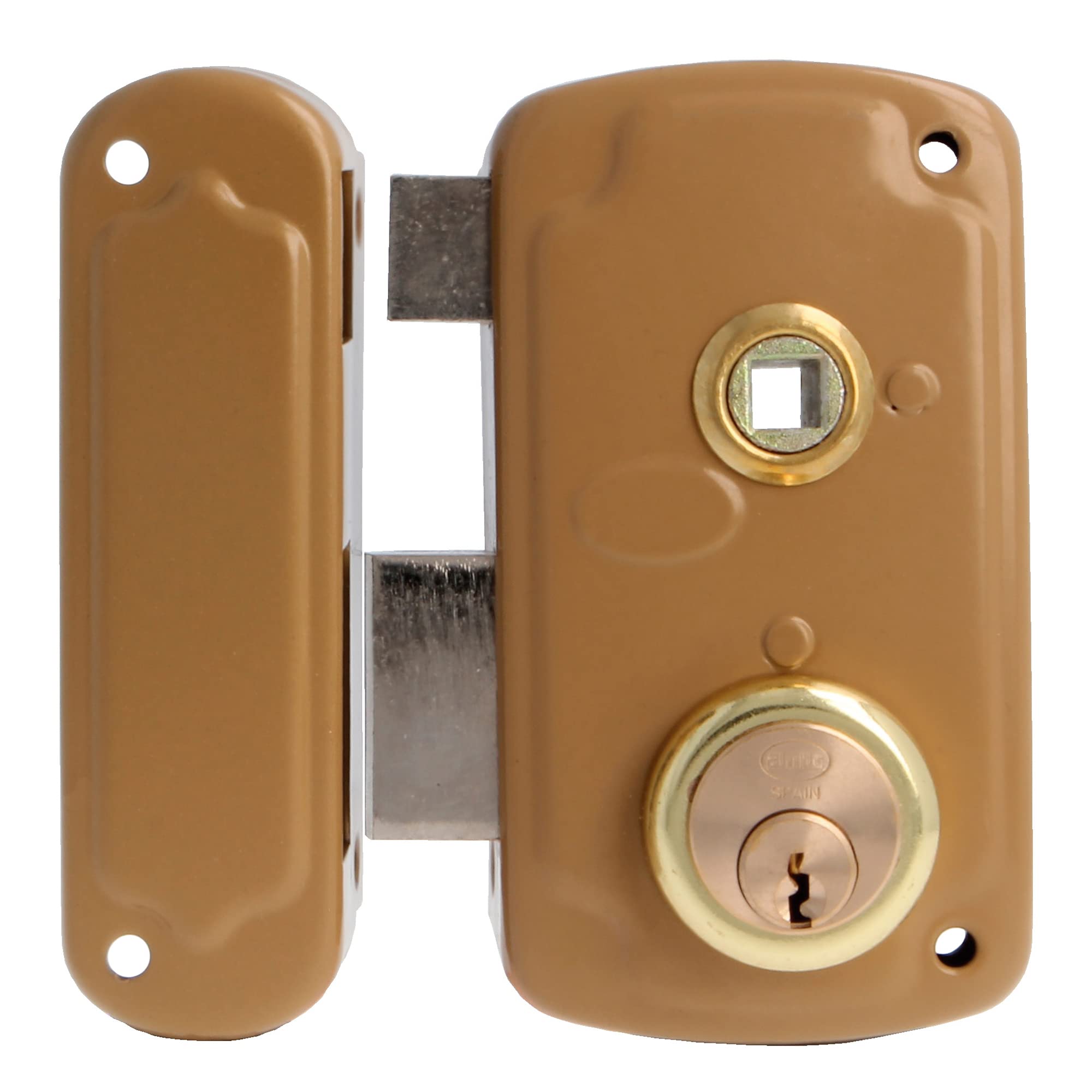 Amig - Model 75UN Overlay Lock | Surface Mounted Door Lock | Enhanced Security | Easy Installation | Rust Resistant | Gold | 66 x 120 mm | Steel