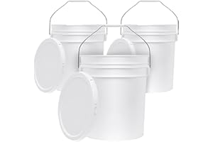 WHOLESALEHOME 5-Gallon White Bucket Pail Container with Lid | Food Grade | Heavy-Duty 90MIL Extra Durable | Metal Handles with Plastic Grip for Easy Carrying | Multi-Use | Easy Stack and Store | BPA Free - 3 Pack