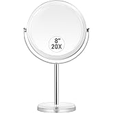 MIYADIVA 20X Magnifying Makeup Mirror,Double Sided 1X &amp; 20X Magnifying Mirror with Stand,Tabletop Magnified Vanity Mirror with 360&deg;Rotation for Bathroom or Bedroom 7.8 Inch