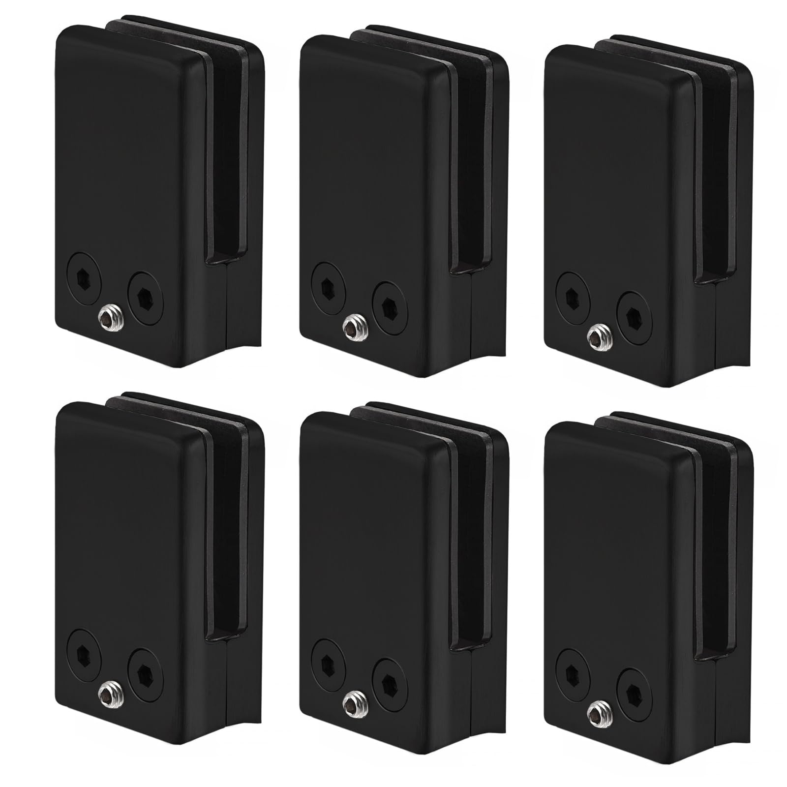 Cokritsm 6pcs Glass Clamps 10-12mm, Black Glass Clips Adjustable Glass Bracket Flat Back for Balustrade Staircase Handrail, Glass Clamps Clip Grip Holder for Stair Window
